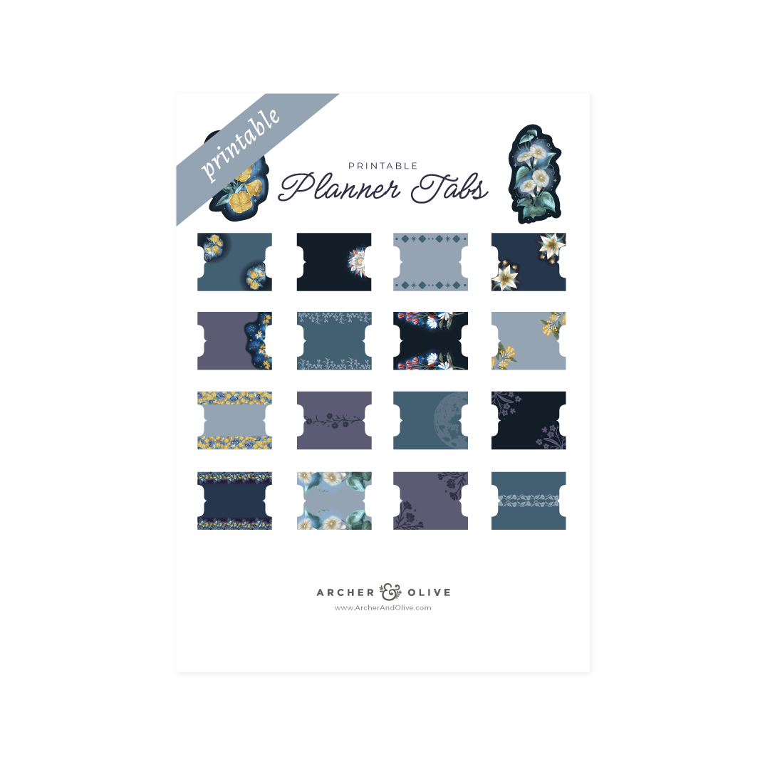 Printable Planner Tabs: Midnight Floral - Archer and Olive