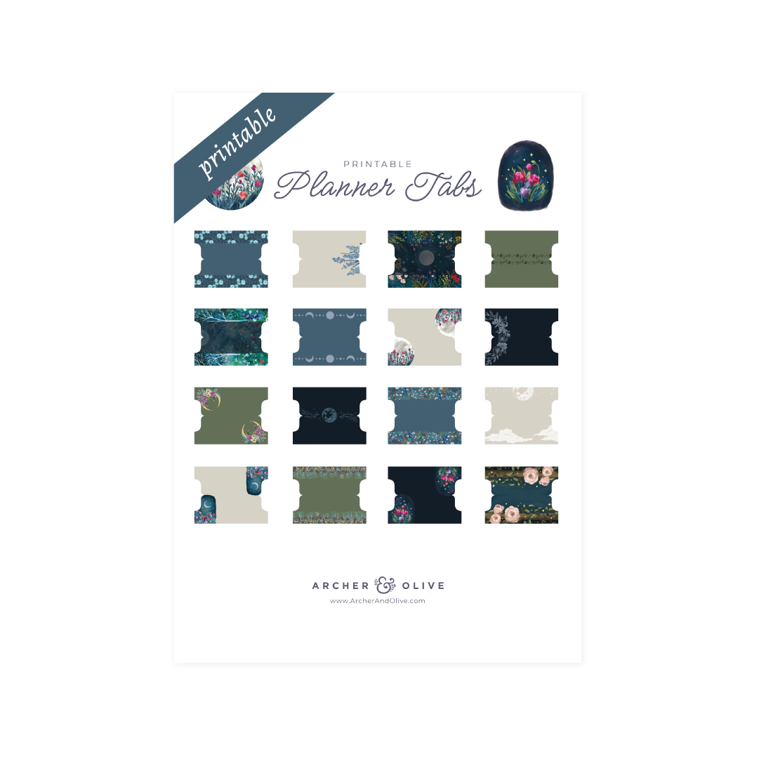 Printable Planner Tabs: Moonlit Garden - Archer and Olive