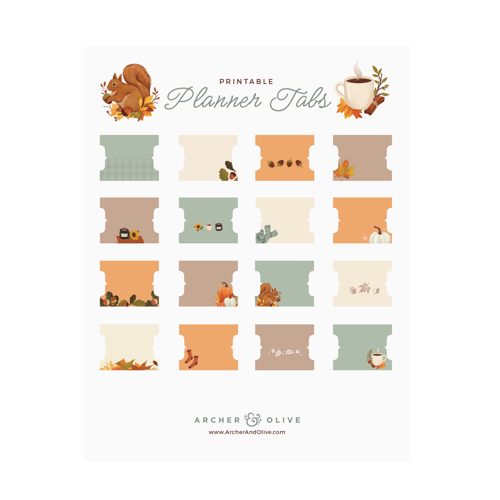 Acorns: Printable Planner Tabs - Archer and Olive