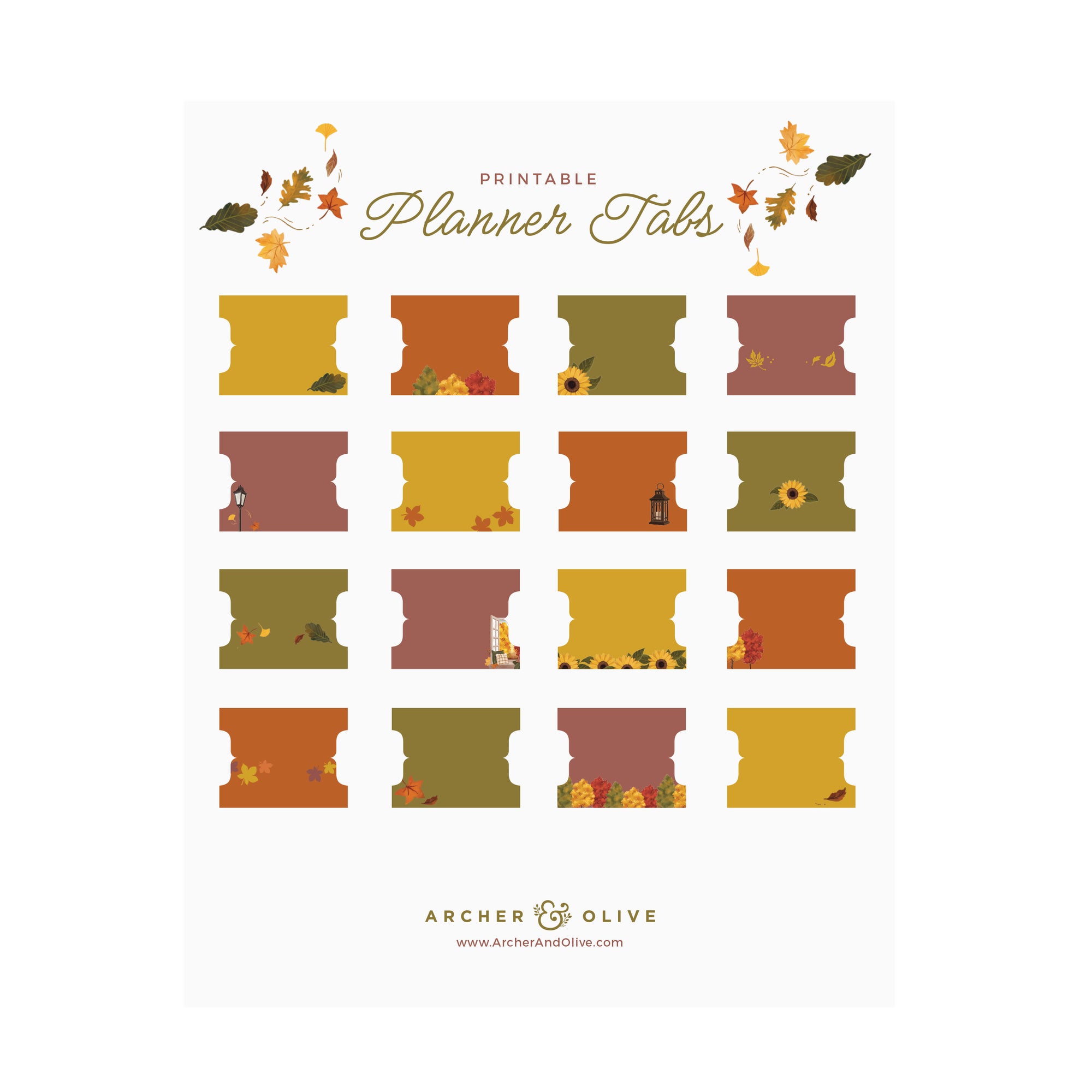 Swirling leaves: Printable Planner Tabs - Archer and Olive