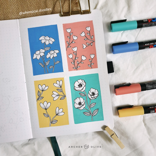 Color Block Flower Doodles Illustration