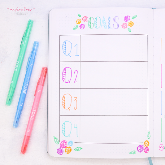 masha plans, bullet journal, bujo, goals, goals spread, bullet journal goals, archer and olive