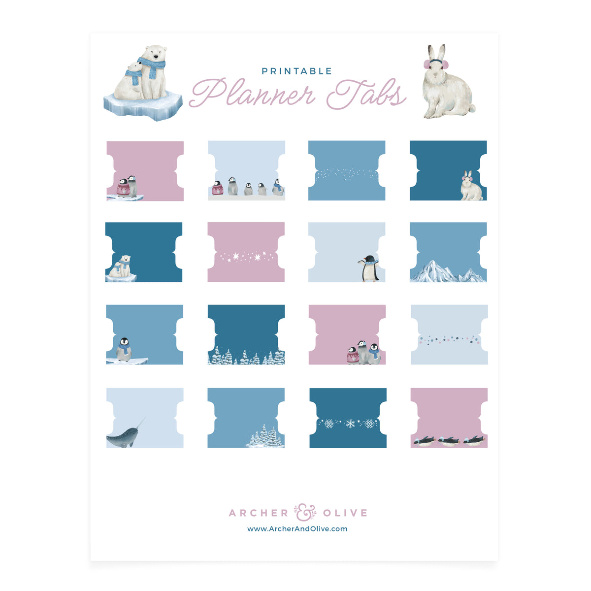 Polar Penguin Printable Planner Tabs