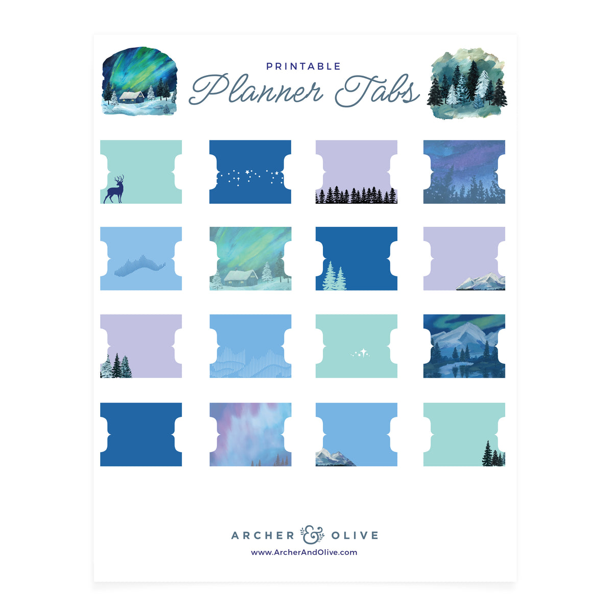 Northern Lights Printable Planner Tabs