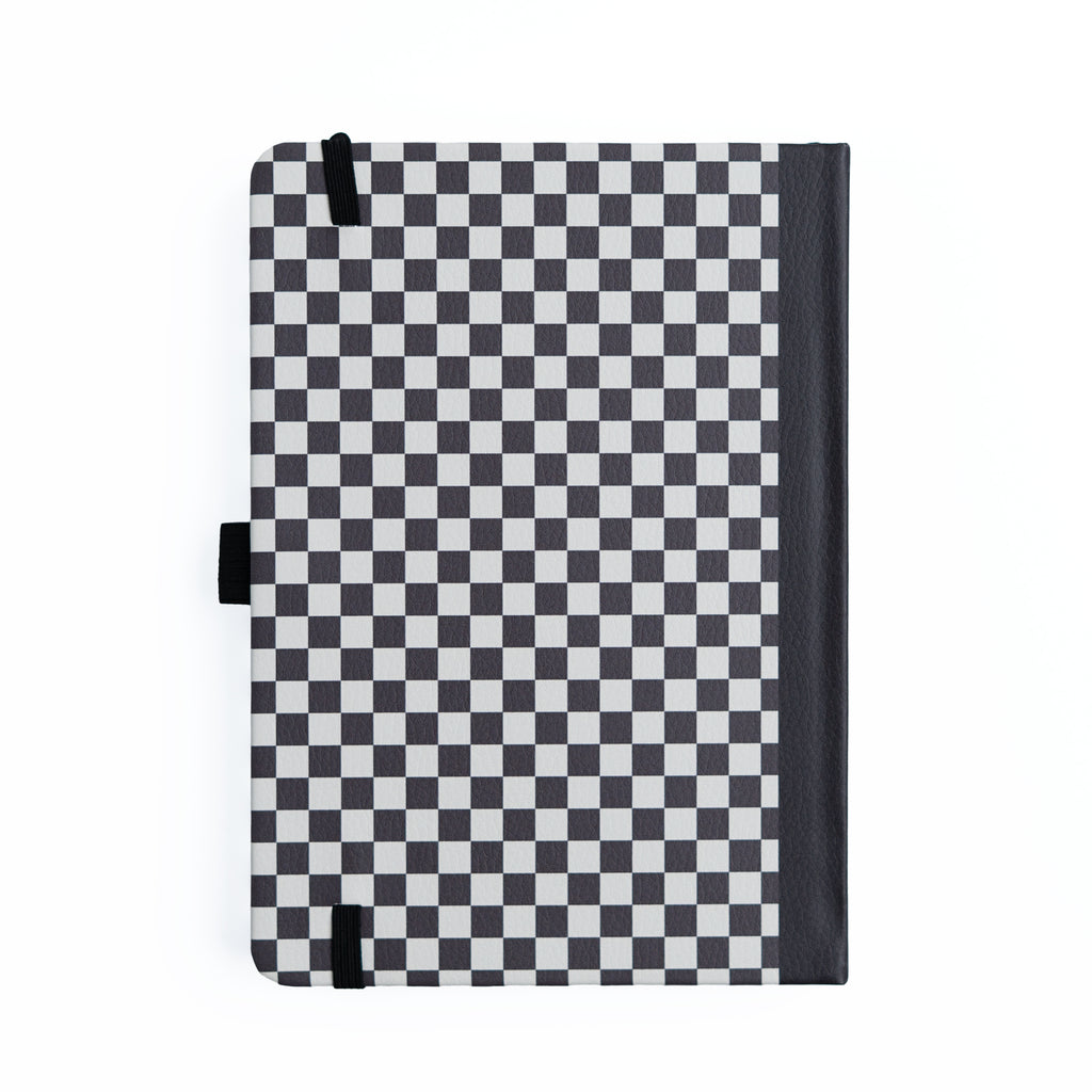 Checkered patterned notebook cover on a white background