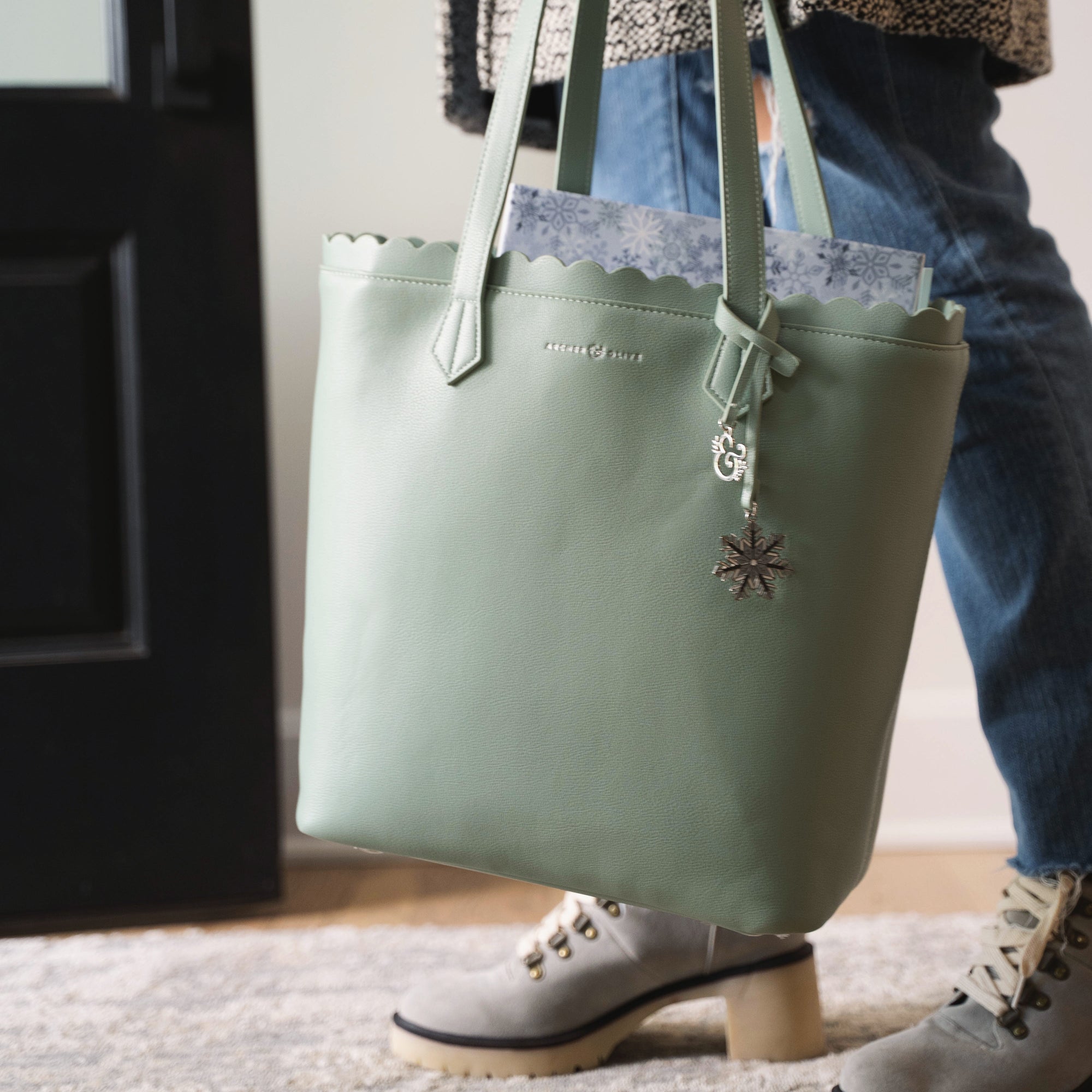 Large Tote with Snowflake Charm - Archer and Olive