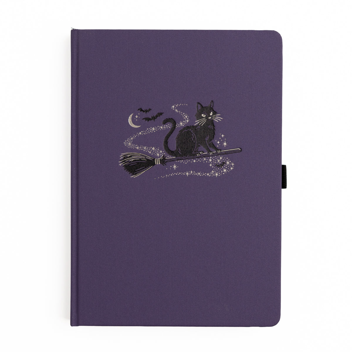 Deep purple buckram notebook with silver black cat & bat details