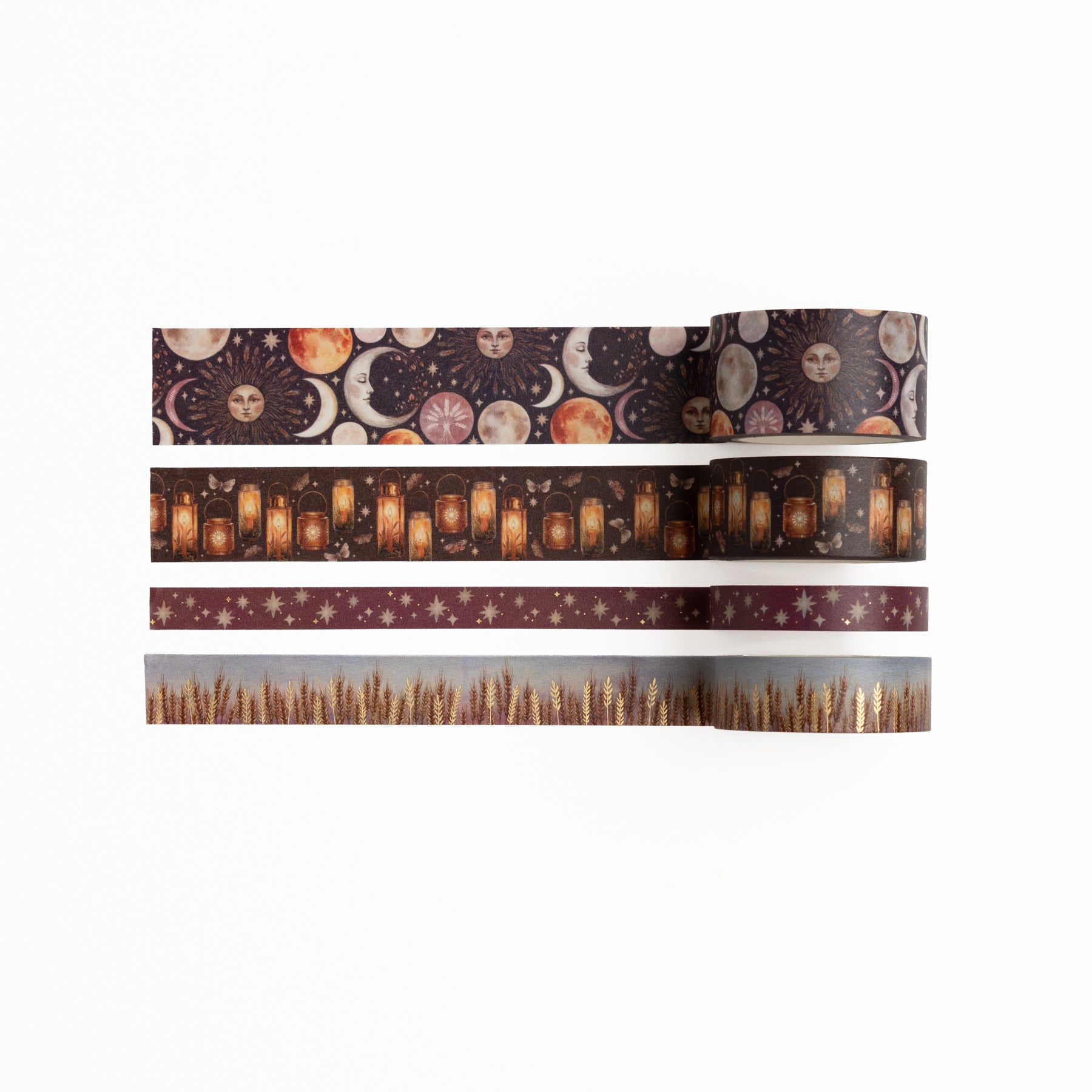 Four rolls of Reading Season washi tape with autumn leaves, pumpkins, and book illustrations