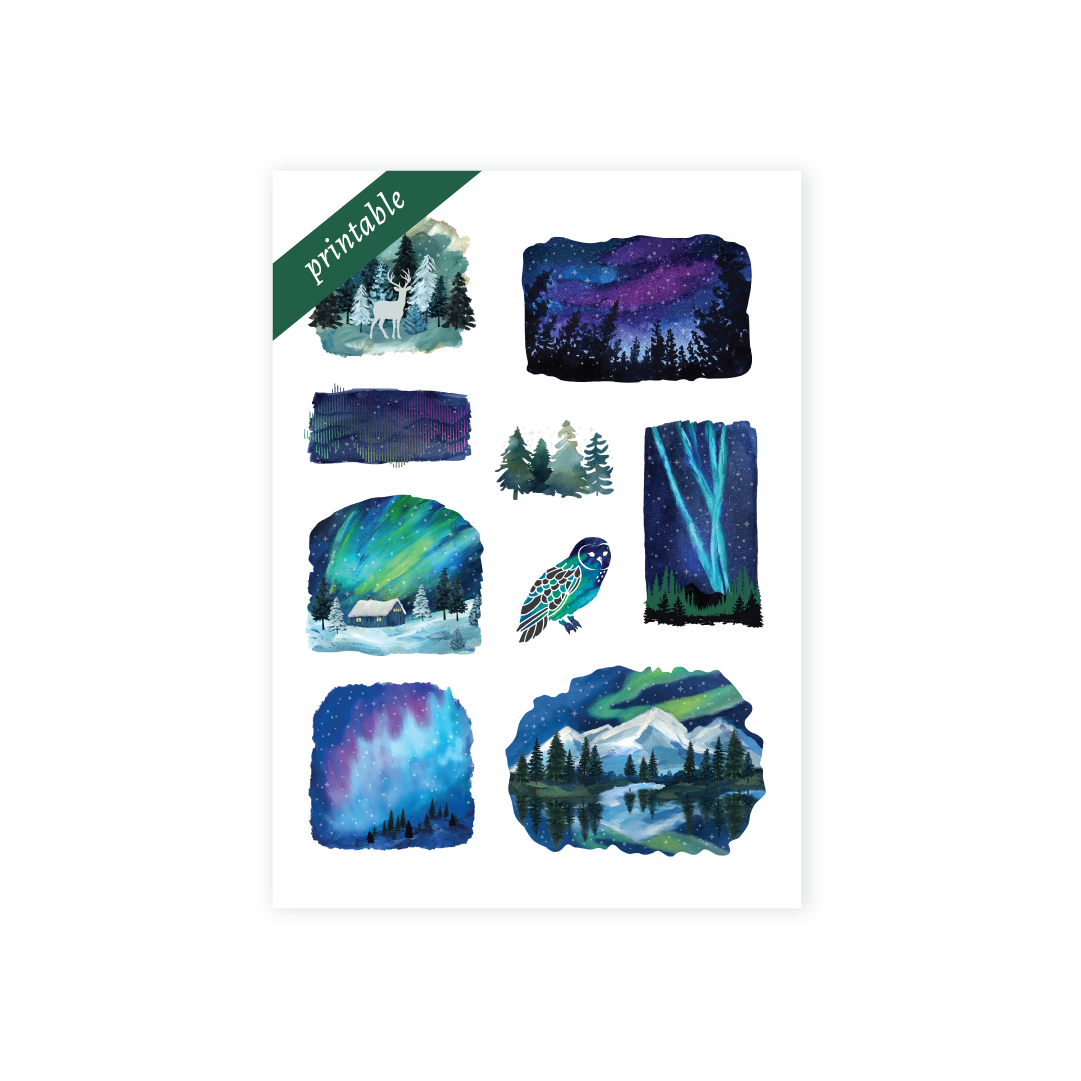 Northern Lights Printable Stickers - Archer and Olive