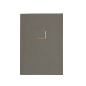 Gray book with a gold square on a white background