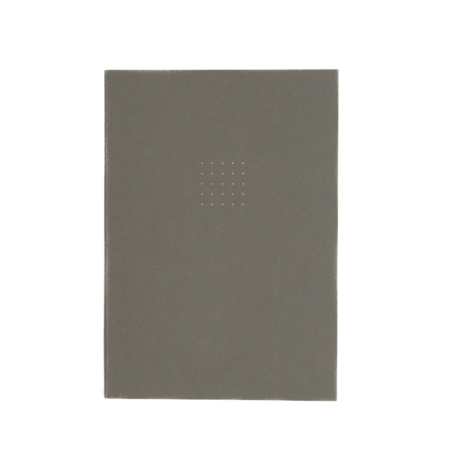 Gray notebook with a gold square design on a white background