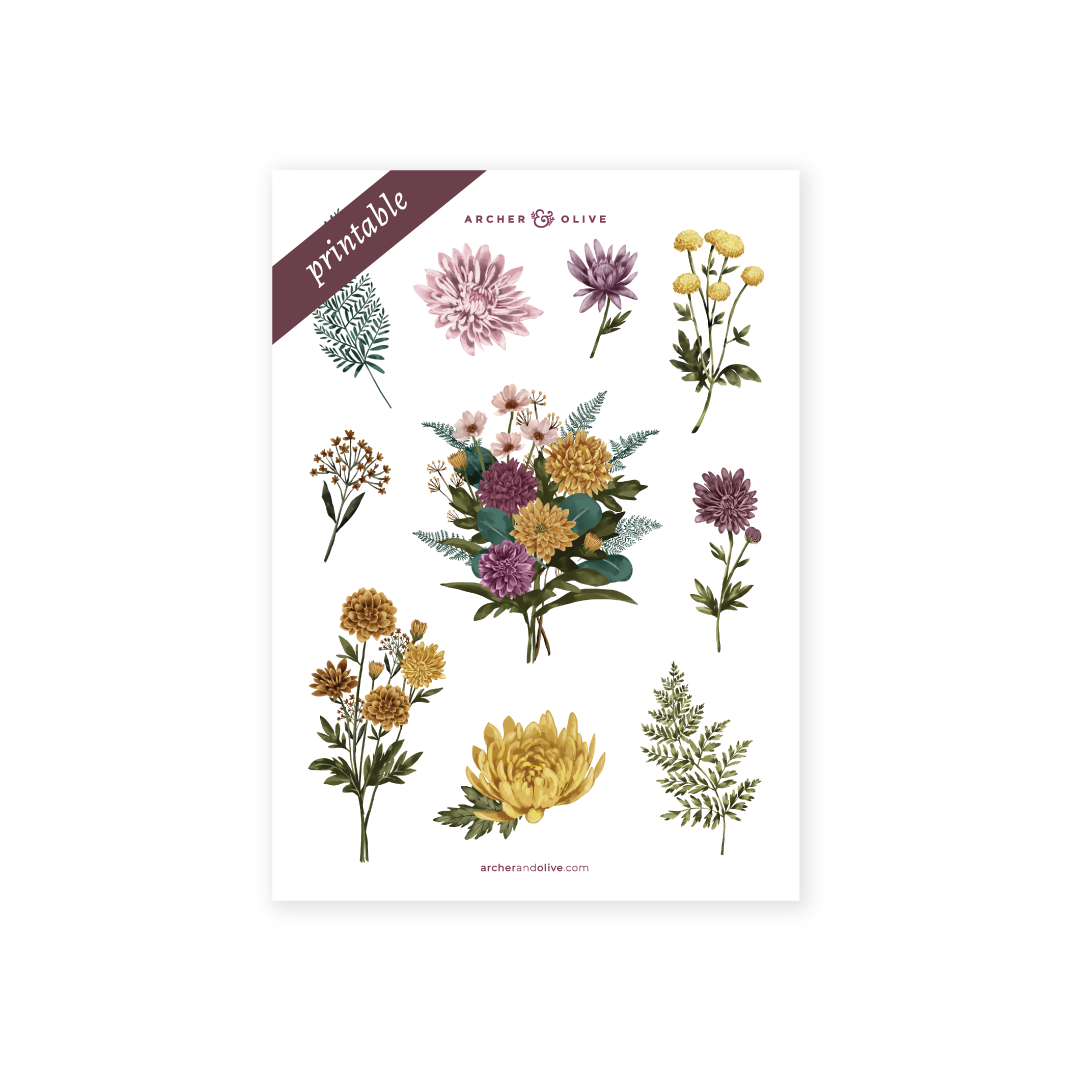 Chrysanthemum Printable Stickers - Archer and Olive