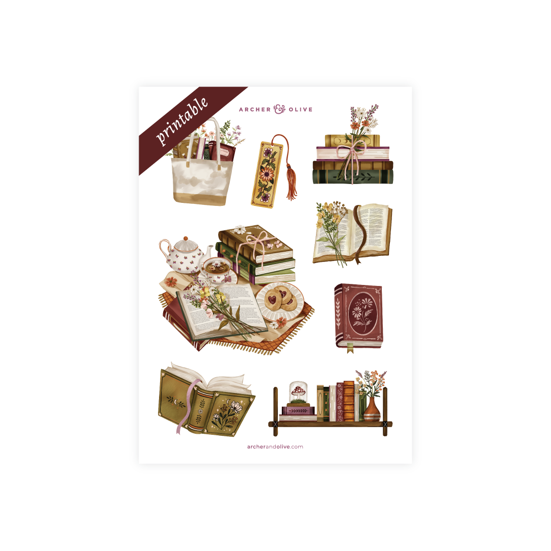 Printable Stickers: Bookshelf - Archer and Olive