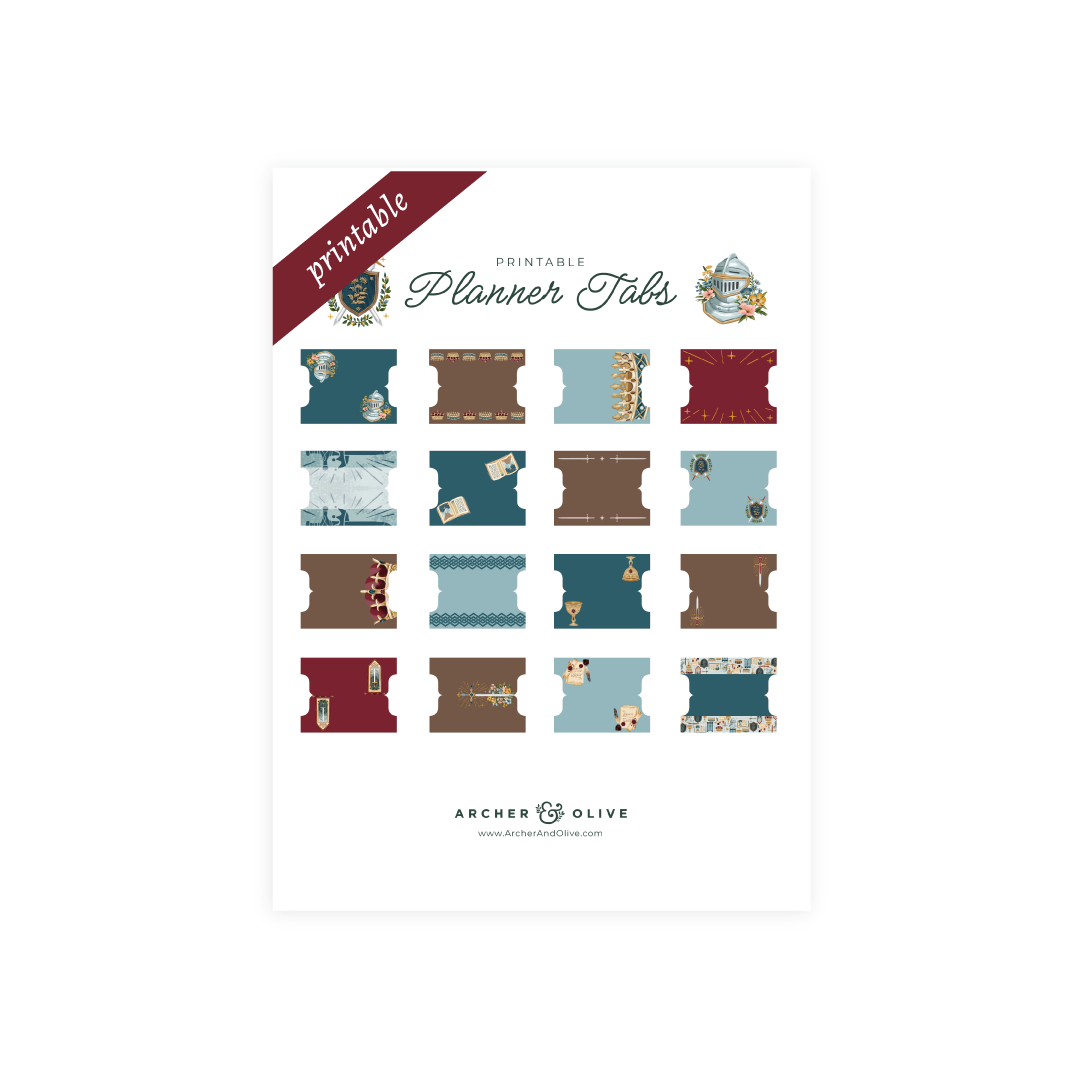 Printable Planner Tabs: Knight's Sword - Archer and Olive