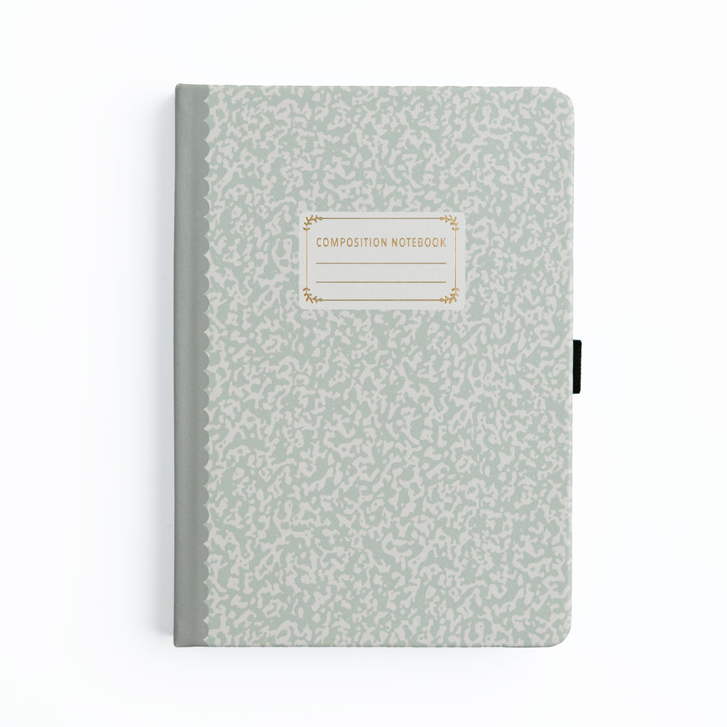 Composition notebook with a subtle pattern on a white background
