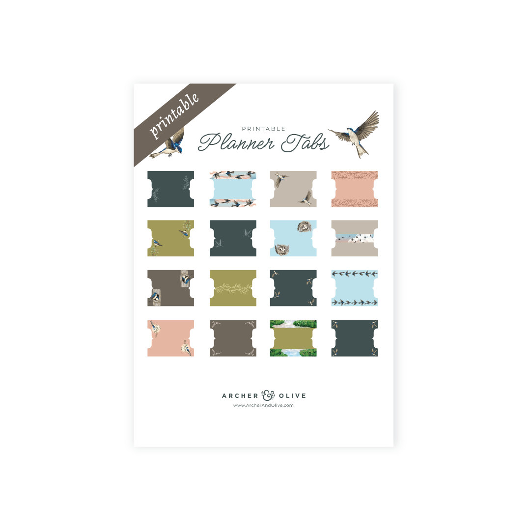 Swallows: Printable Planner Tabs - Archer and Olive