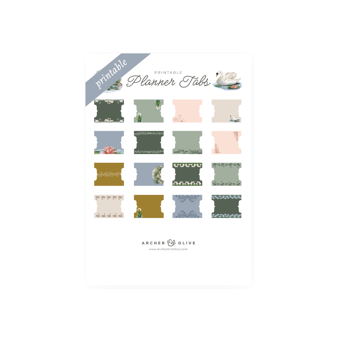 Swan Pond: Printable Planner Tabs - Archer and Olive
