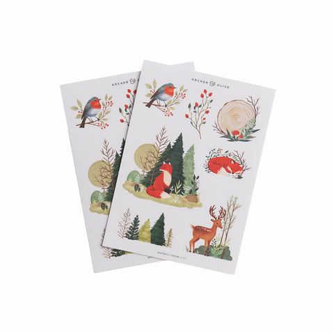 Fox in Winter Woods Sticker Set