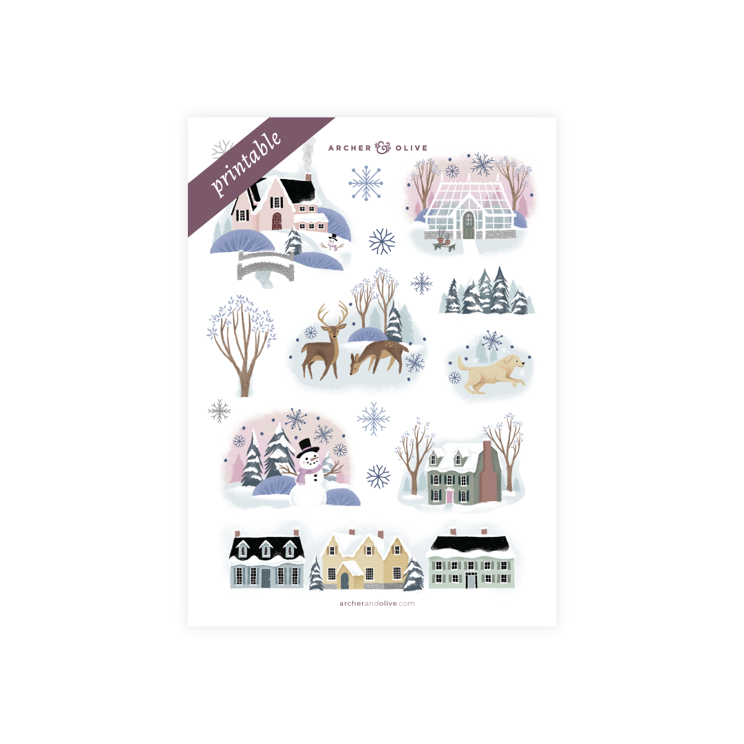 Printable Sticker: Winter Village - Archer and Olive