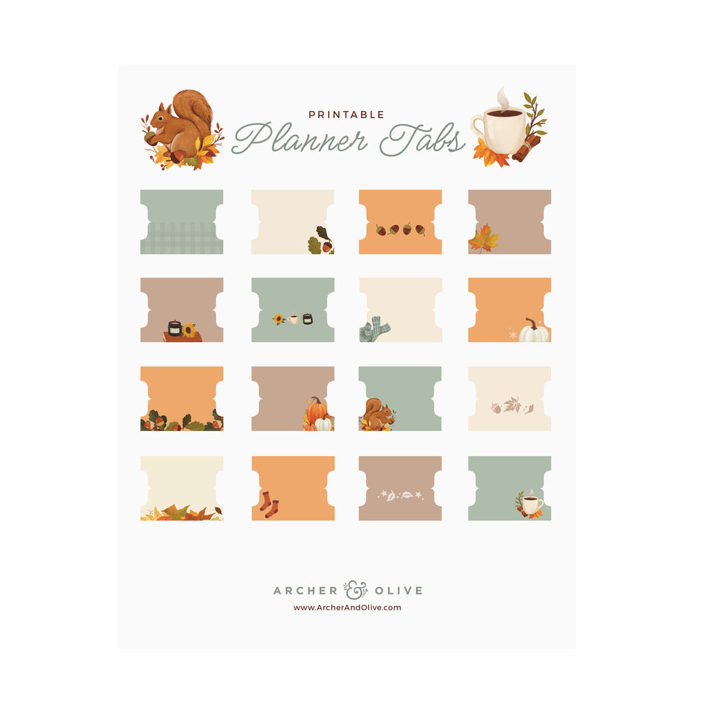 Acorns: Printable Planner Tabs - Archer and Olive