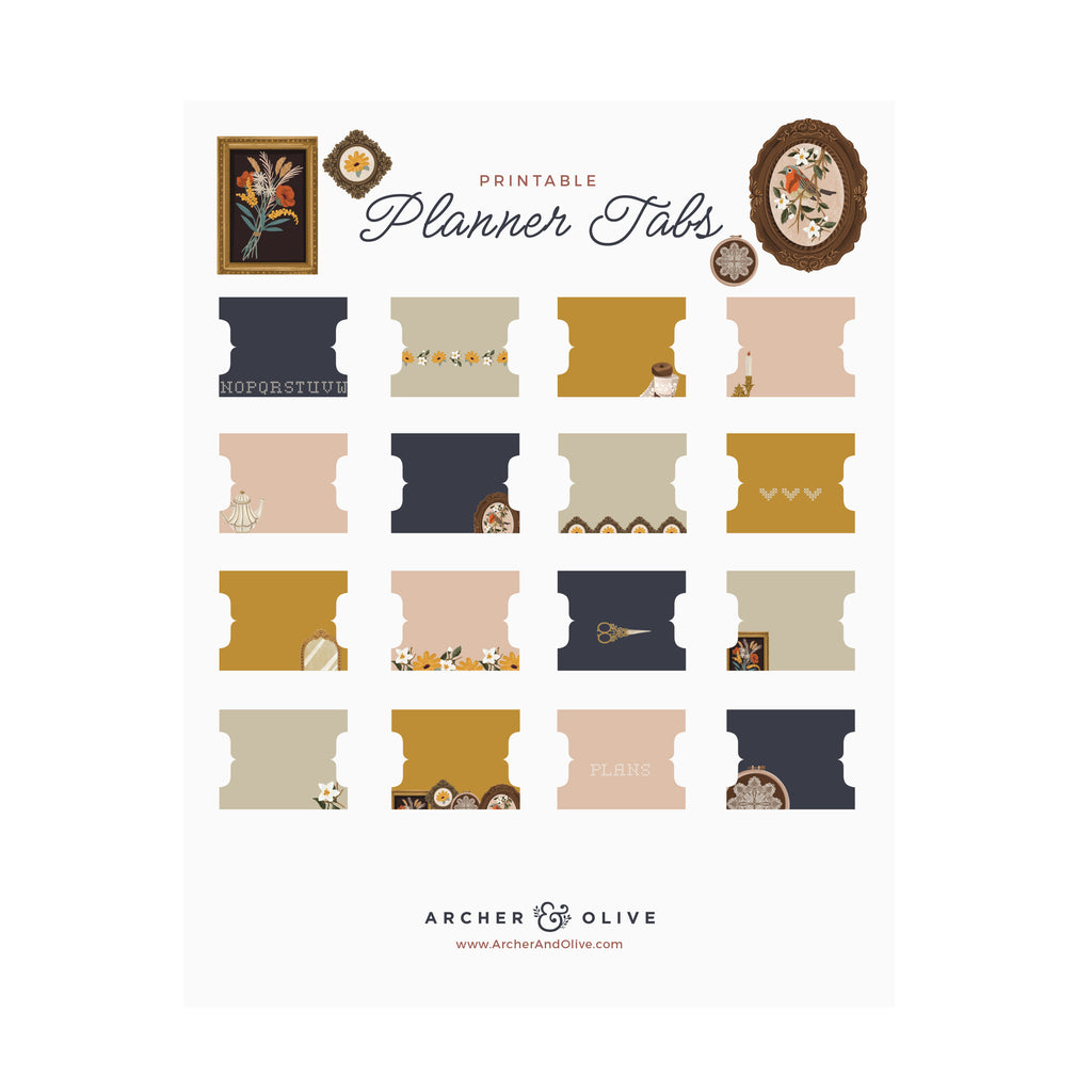 Frame Wall: Printable Planner Tabs - Archer and Olive