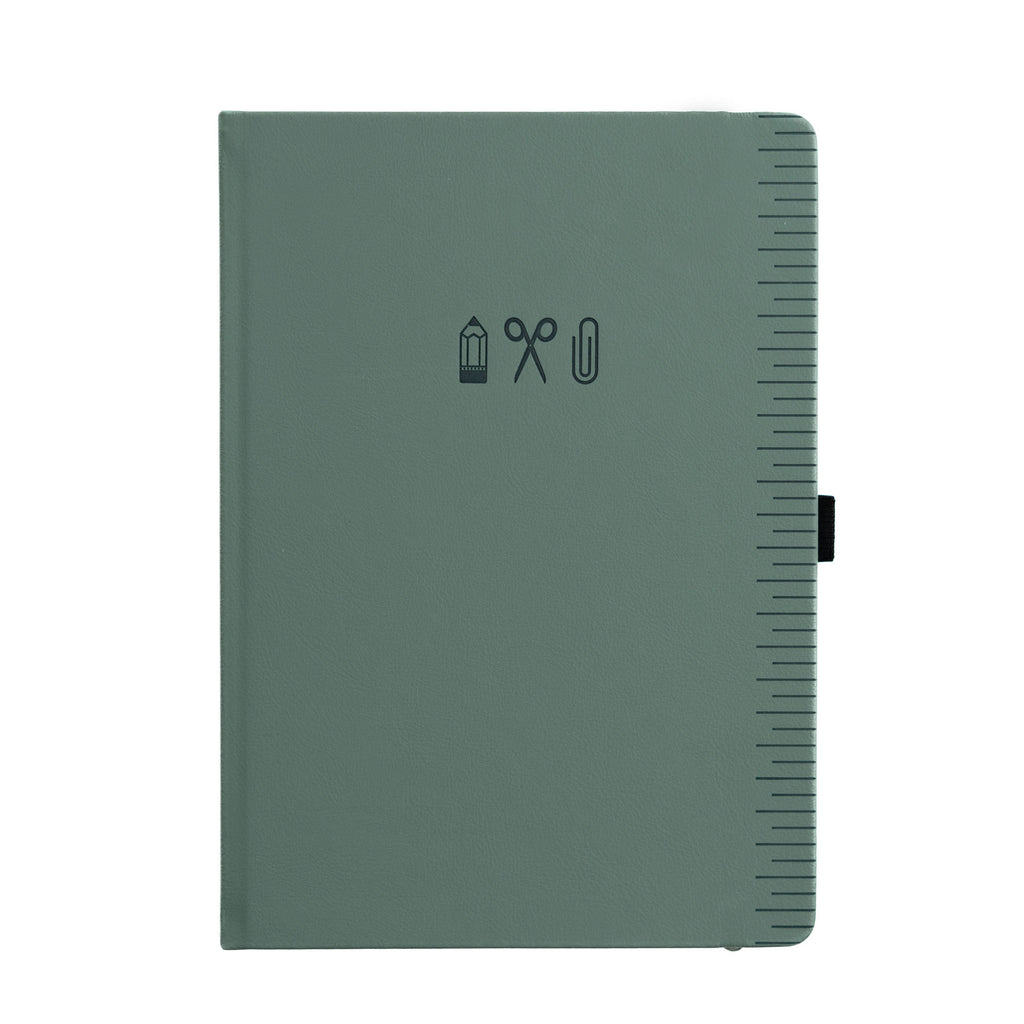 Green notebook with icon design on a white background