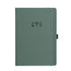 Green notebook with icon design on a white background