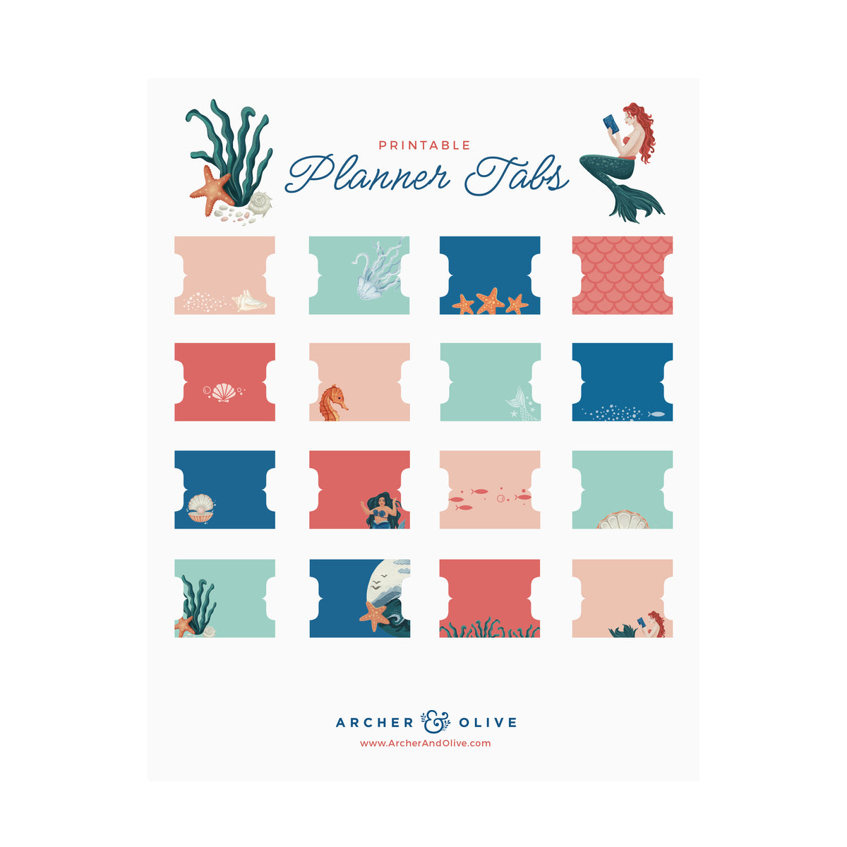 Vintage Mermaid: Printable Planner Tabs - Archer and Olive