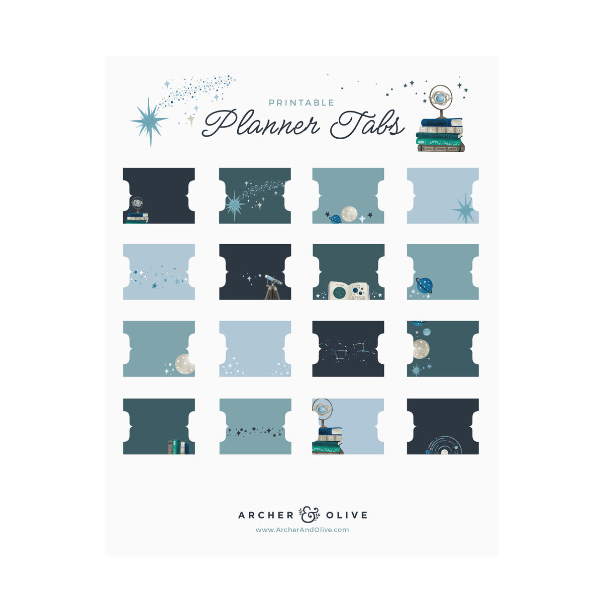 Meteor Shower: Printable Planner Tabs - Archer and Olive