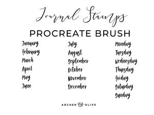 Procreate Stamp - Months and Days - Archer and Olive